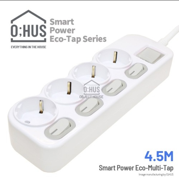[O;HUS] 오후스 Eco-Tap series 절전형 4구 선길이 4.5M/휴대용 에코파우치 증정