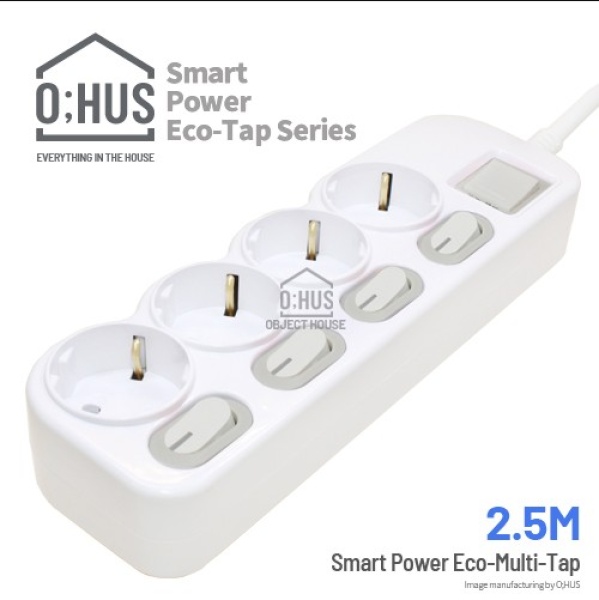 [O;HUS] 오후스 Eco-Tap series 절전형 4구 선길이 2.5M/휴대용 에코파우치 증정