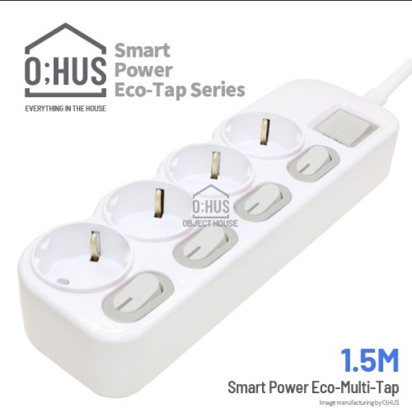 [O;HUS] 오후스 Eco-Tap series 절전형 4구 선길이 1.5M/휴대용 에코파우치 증정