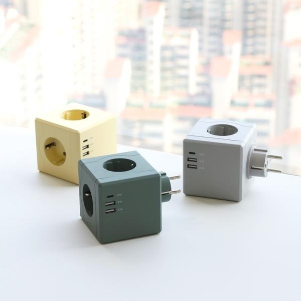 큐브 디자인 감성 멀티탭 USB C타입 3구 플러그형