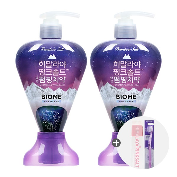 죽염 히말라야 핑크솔트 바이옴 + 화이트닝 칫솔 1입+양치세트 -선택- 펌핑치약 285g x 2개