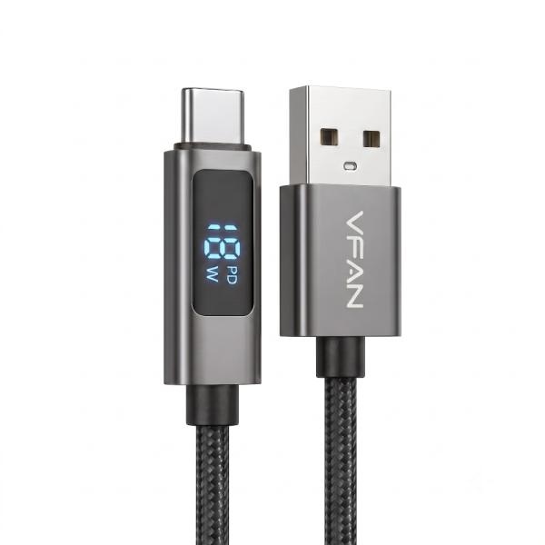 USB-A 2.0 to Type-C 18W 고속 충전케이블, 전력표시 LED, VDAC-1M [1m]