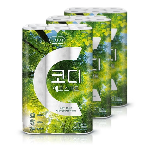 쌍용씨앤비 코디 에코 스마트 3겹 화장지 22m 30롤 3팩