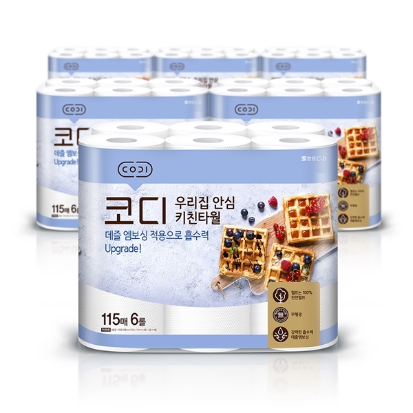 쌍용씨앤비 코디 우리집 안심 키친타월 115매 6롤 6팩