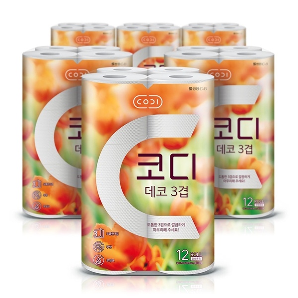 쌍용씨앤비 코디 데코 3겹 화장지 27m 12롤 6팩